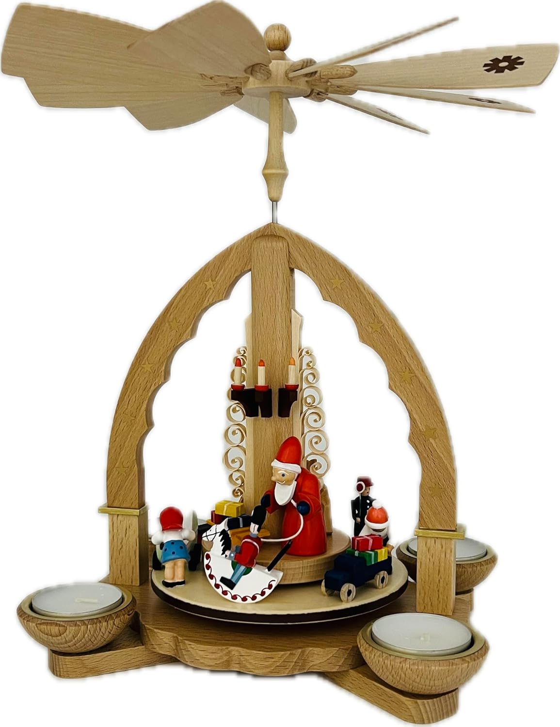 Richard Glaesser Pyramid Christmas Gift Colourful for Tea Light and Candles from Seiffen in the Ore Mountains, 16097