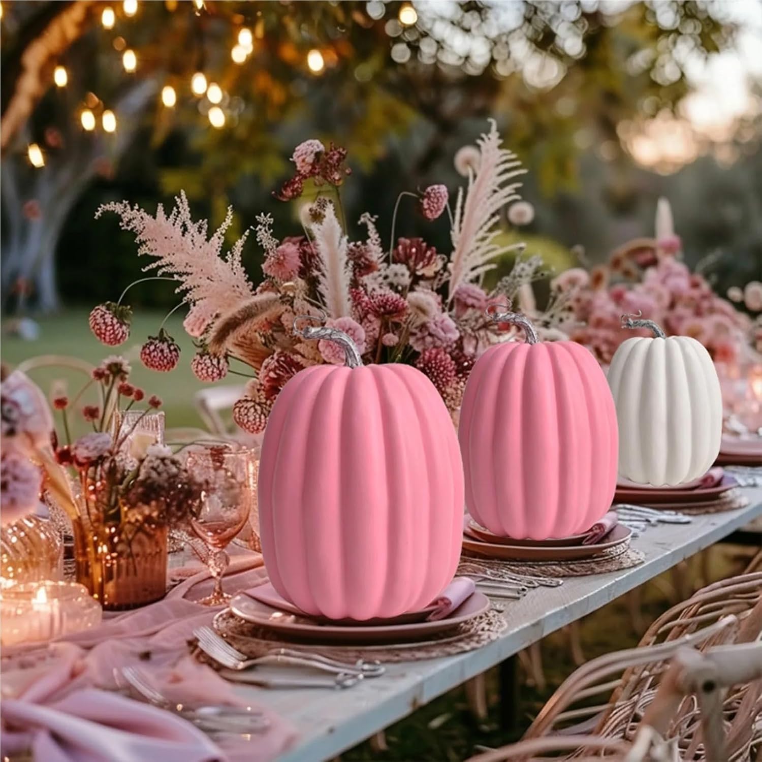 Artificial Pumpkins 2Pcs Halloween Pumpkin Decor Artificial Style Dining Table Central Kitchen Decor Supplies Fall-Themed Wedding Decor(White)