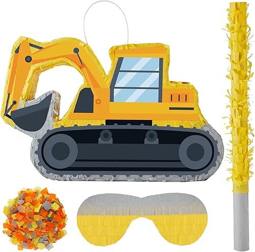 Lewtemi Piñatas Digger para fiesta de cumpleaños, piñata de excavadora con palo, venda, confeti para adultos, cumpleaños, baby shower, suministros