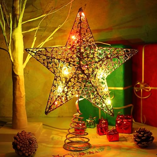 Miniatura 4 de 1 adorno para árbol de Navidad, estrella brillante con luz de estrella para árbol de Navidad para interiores y exteriores, decoración de Navidad de