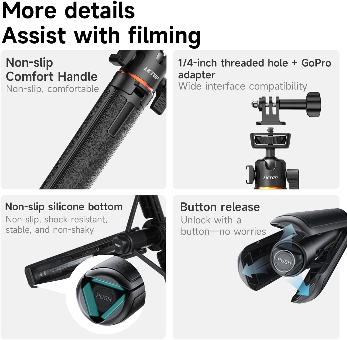 LKTOP Pocket 3 Tripod Selfie Stick for DJI Osmo Nano/360 Vlog Handle Grip Action 5 Pro/6/4/3 Extension Pole Insta 360/Xtra Muse/GoPro Hero/Max Travel Stand Action Camera Accessories 1/4" Screw, 8-22'' - Image 9