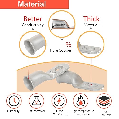 Miniatura 4 de JOYPXF - Terminal de anillo de batería, 6 AWG de 516 pulgadas (10 unidades), conectores de 6 awg, terminales de cable de alta resistencia, extremos