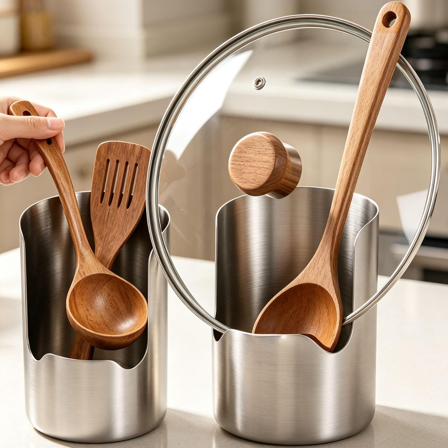 Multi-Purpose Stainless Steel Utensil Holder, Thickened Organizer,2PC 201