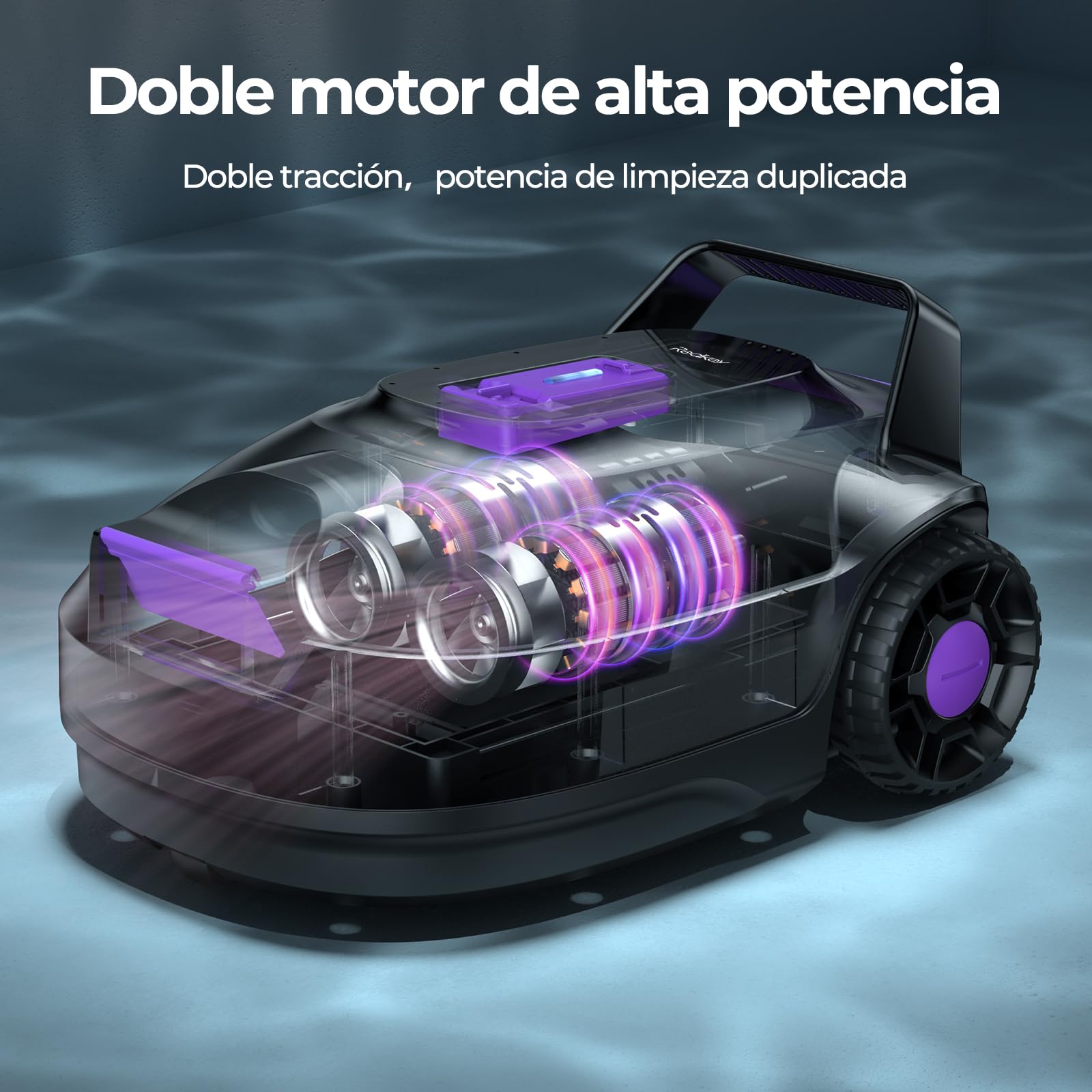 S2 Robot Limpiafondos Piscina, Batería de Doble Motor, 130Min de Autonomía para Piscinas Elevadas de hasta 100m², Sube Pendientes de 18°, Estacionamiento Auto, Doble Filtración