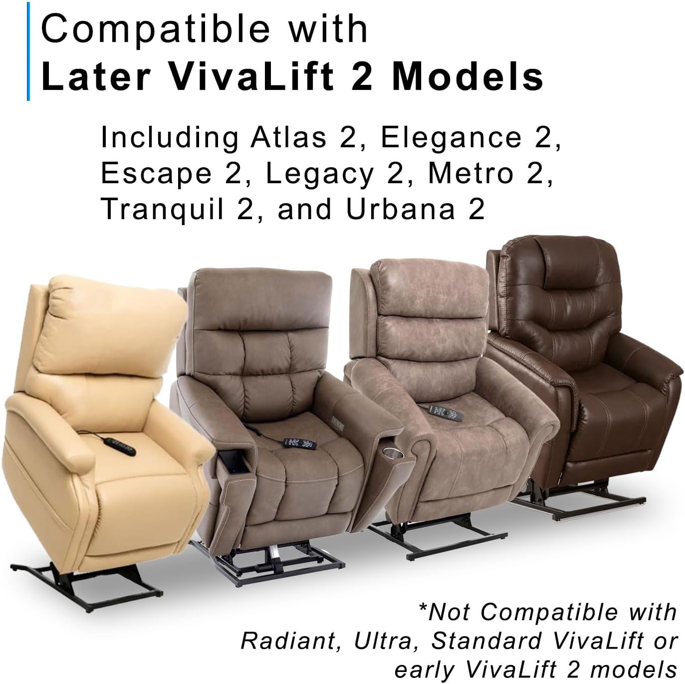Image showing various Pride VivaLift 2 chairs compatible with the 12-button remote