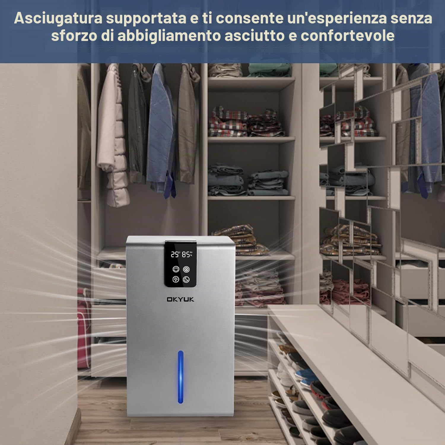 Deumidificatore, 2800 ml, deumidificatore elettrico per casa con spegnimento automatico, luce LED a 7 colori, ideale per camper, bagno, camera da letto, cantina