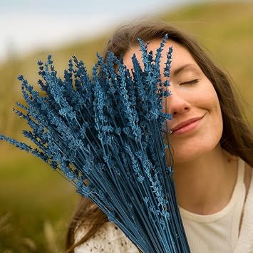 Glicrili Dried Lavender Flowers Real Stems Blue Bouquet for Vase Decor | 15-17" preserved lavender stems with 1.76oz dried flowers for vase filler, wedding, crafts, farmhouse style, aromatherapy