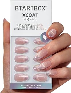 BTArtbox Press On Nails Almond - Diamond Dust, Lamp-Curable Cat Eye Chrome French Tip Short Press On Nails with Glue and Adhesive Tabs for Women in 16 Sizes - 32 Soft Gel Glue On Nails Kit