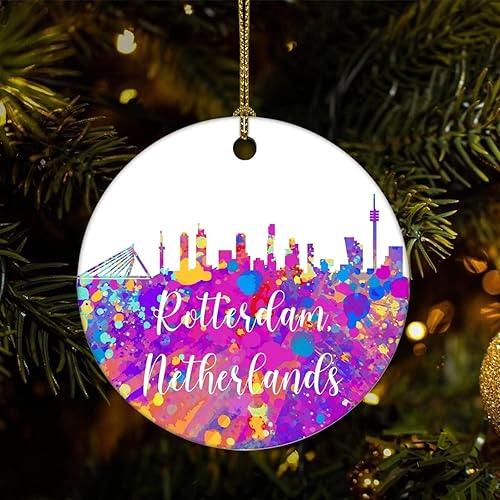 Vista 37 de Two-Side Printed Netherlands-Rotterdam Ceramic Christmas Ornament, Novelty for Family Friends Kids, Colorful City Painting Christmas Keepsake