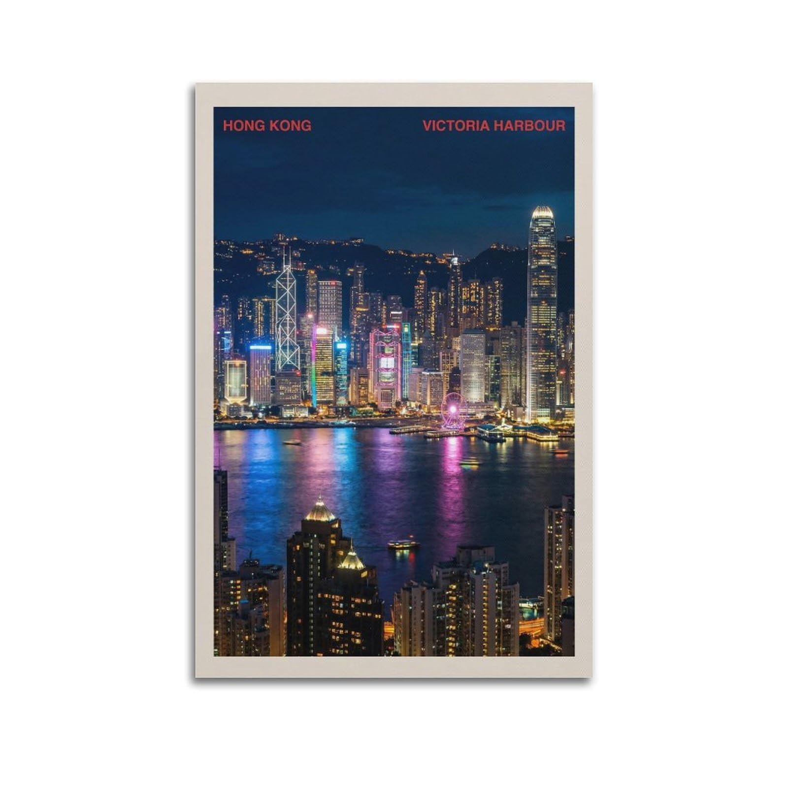 OKAHYS Travel Scenery Hong Kong Victoria Harbour Poster Modern Decorative Canvas Prints - Ideal Wall Art for Family, Man Cave, Game Room, Boys & Girls Bedroom 24x36inch(60x90cm)