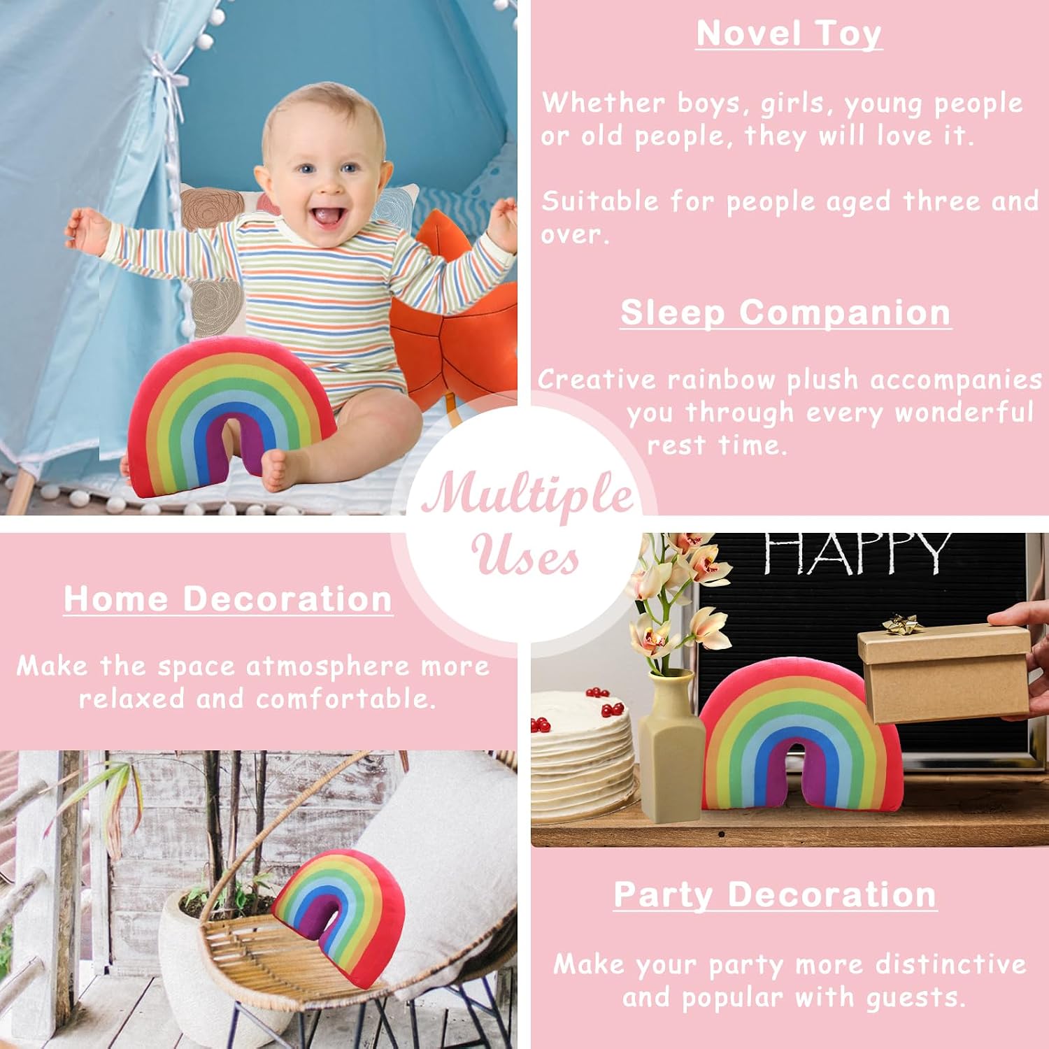 zhidiloveyou Rainbow Pillow Plush Funny Stuffed Rainbow Shaped Decorative Cushion Toy, 13.7"