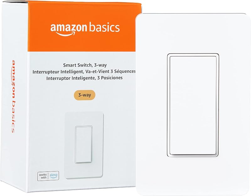 Amazon Basics Interruptor de luz inteligente, 3 vías, funciona solo con Alexa, control por voz, Wi-Fi de 2,4 GHz, no requiere concentrador, blanco