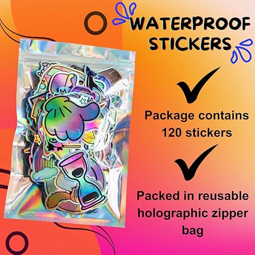 Miniatura 2 de Paquete de 120 calcomanías holográficas de arcoíris para niños, calcomanías de vinilo impermeables para estudiantes, botella de agua para niños.