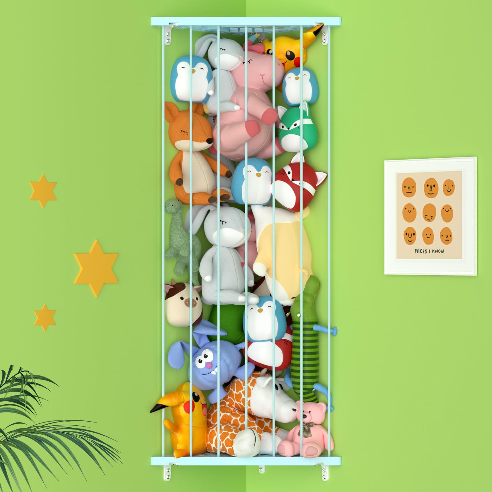 Stuffed Animal Storage Shelf Organizer(Patented) - Corner Stuffed Animal Holder Length Adjustable - Wall Plush Storage for Nursery Playroom Bedroom