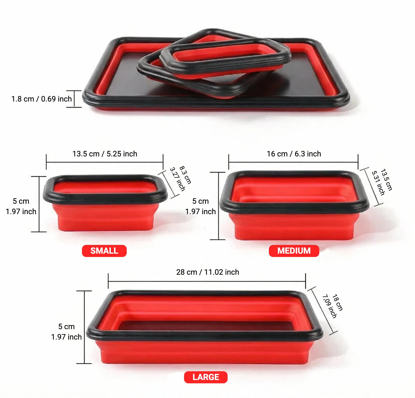 Zusammenklappbare magnetische Teileablage Set mit 3 verschiedenen Größen, faltbare Silikon-Werkzeugschalen für Schrauben, Bolzen, Muttern und andere kleine Metallteile