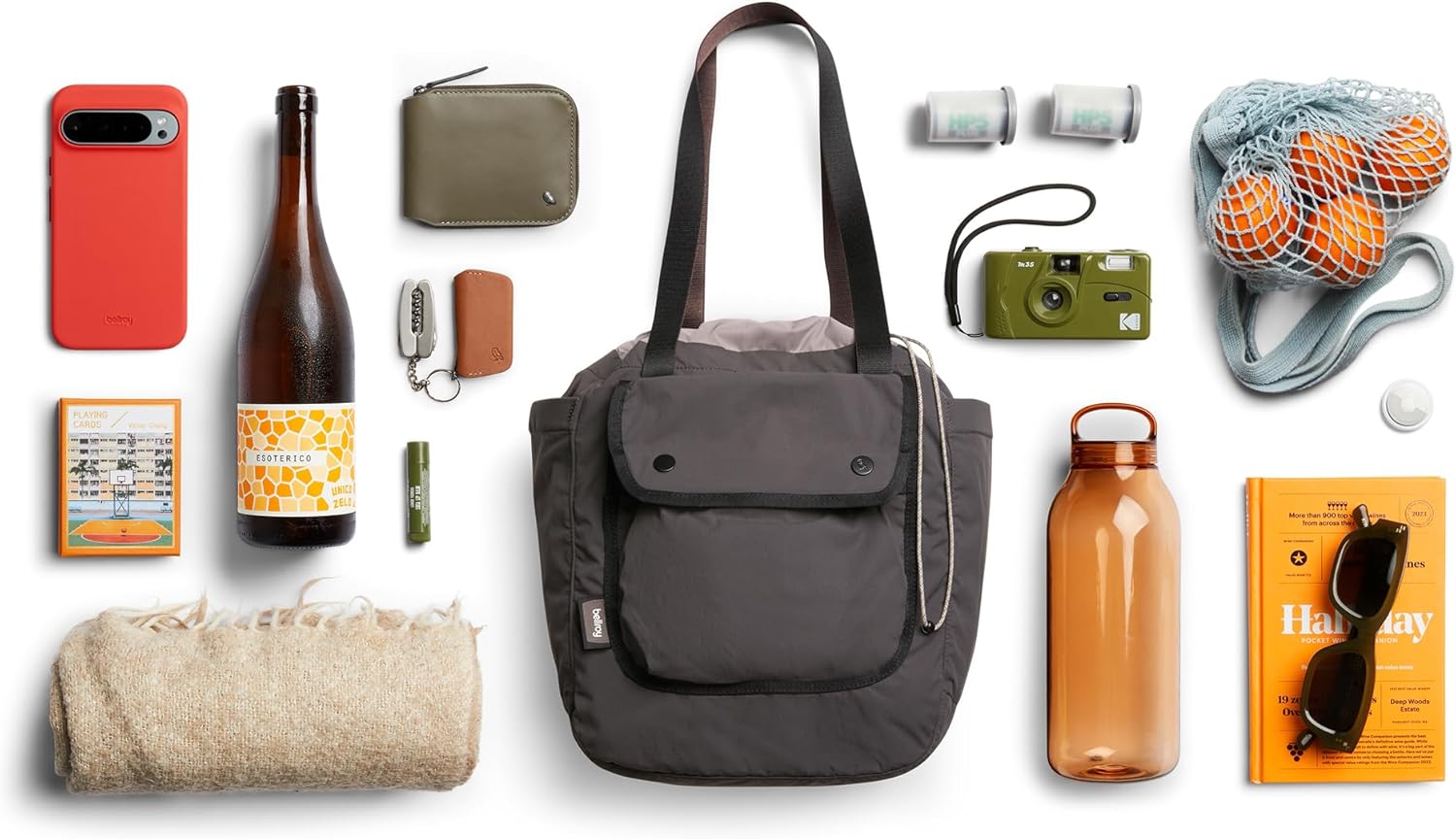 Bellroy Cinch Tote (16 liter lightweight tote bag with external organization, pop pockets, a luggage pass-through, and effortless draw-cord closure) - Charcoal