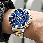 OLEVS Watches for Men Waterproof Luxury Analog Mens Watches Stainless Steel Business Fashion Mens Watch Big Face Dress Watches for Men Watch with Date(Blue/Black/Green/Gold Dial)