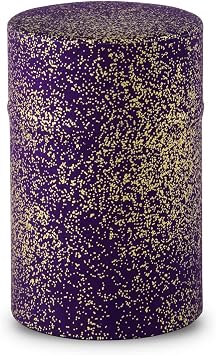 NOREN Japanese Tea Canister Tin Yuzen Washi Paper, 3.5oz Size Made in JAPAN with Includes Inner Lid of Airtight Damp-Proof/Kitchen Jar for Loose Leaf Coffee Tea Spice and More Gold and Purple