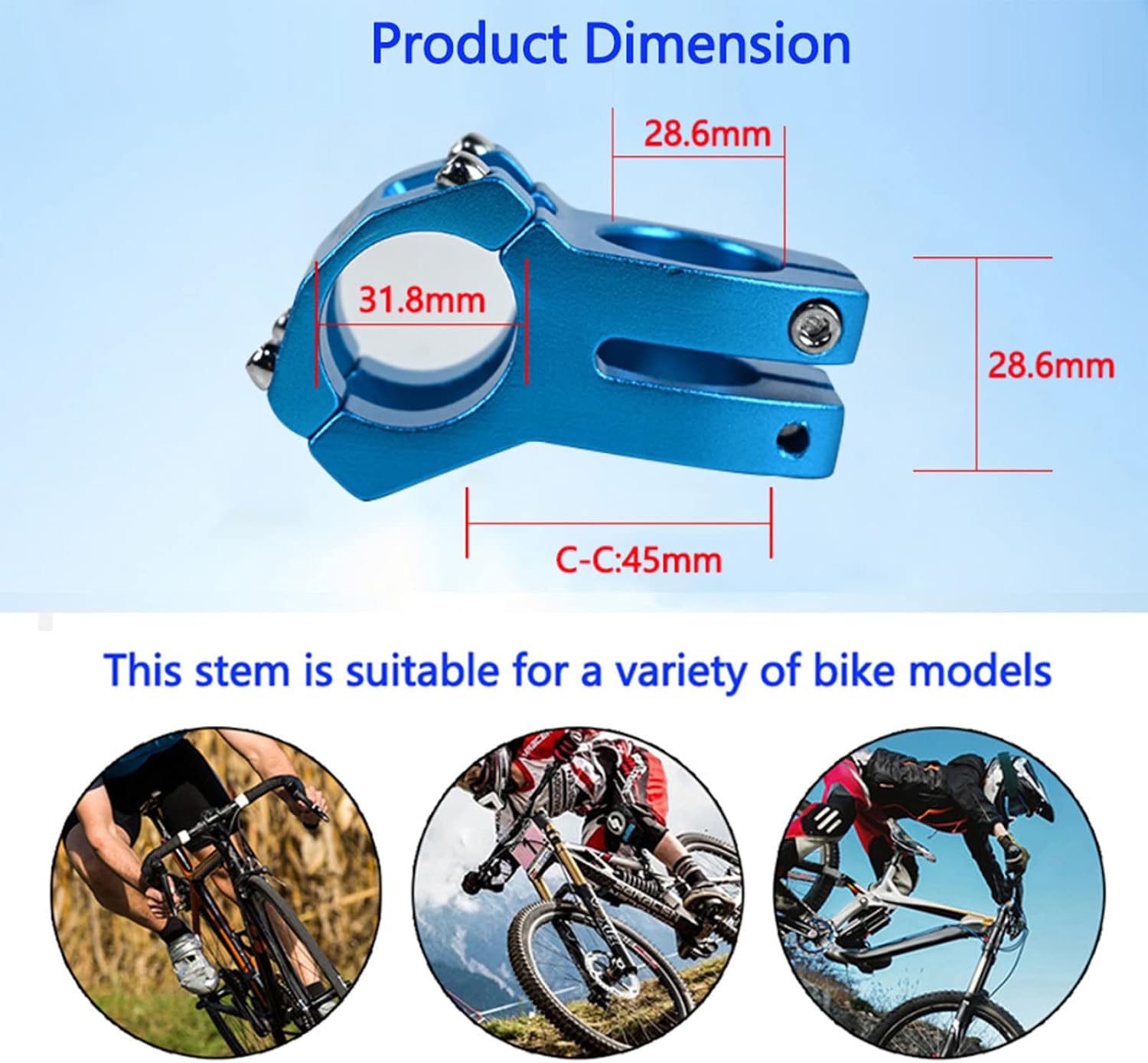 WAKE Mountain Bike Stem Aluminum Alloy Short Handlebar Stem Light Weight Bicycle Stems for Mountain Bikes MTB Downhill(31.8MM)
