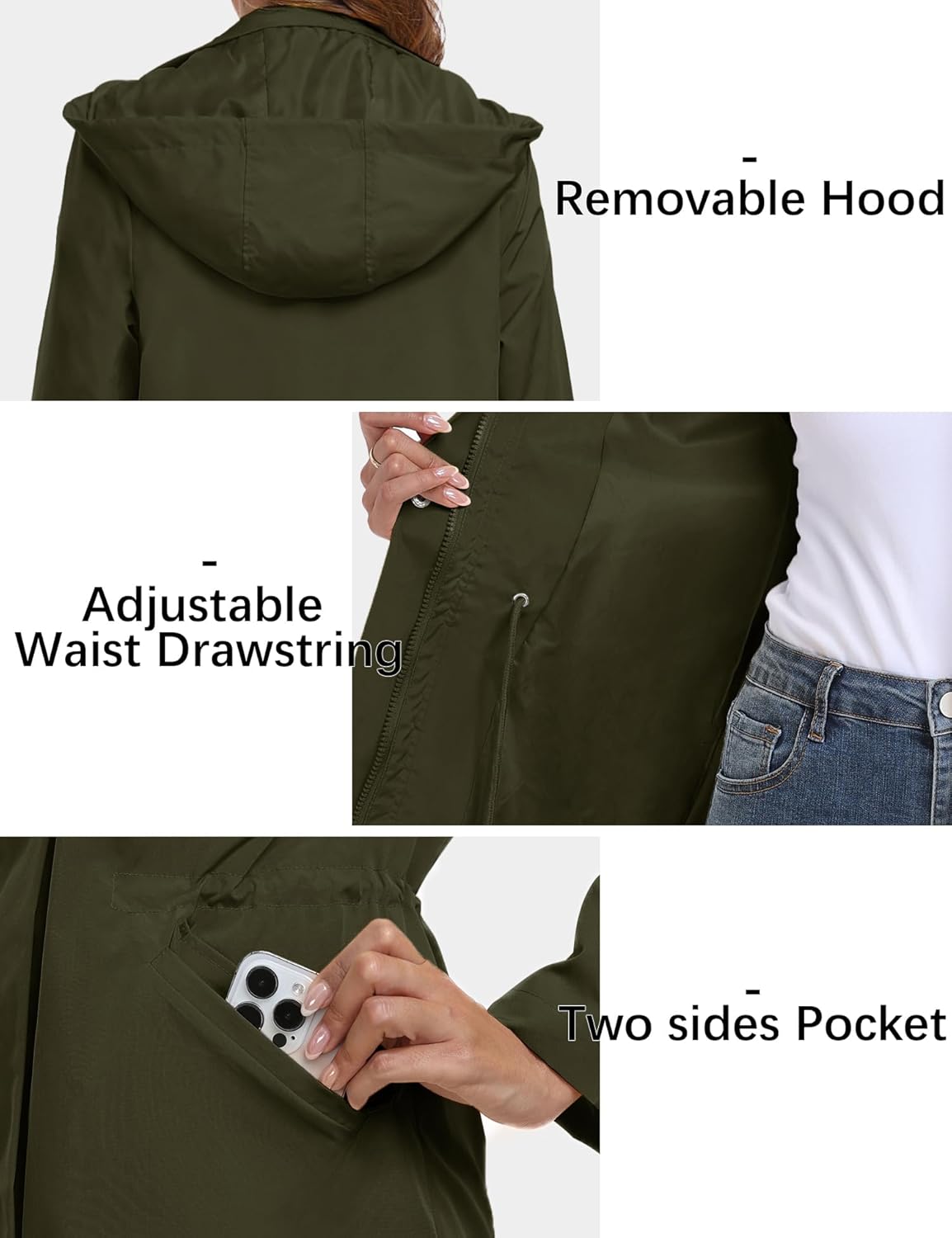 Bloggerlove Rain Jacket for Women Long Raincoat with Hood Lightweight Windbreaker Waterproof Outdoor Trench Coat - Image 4