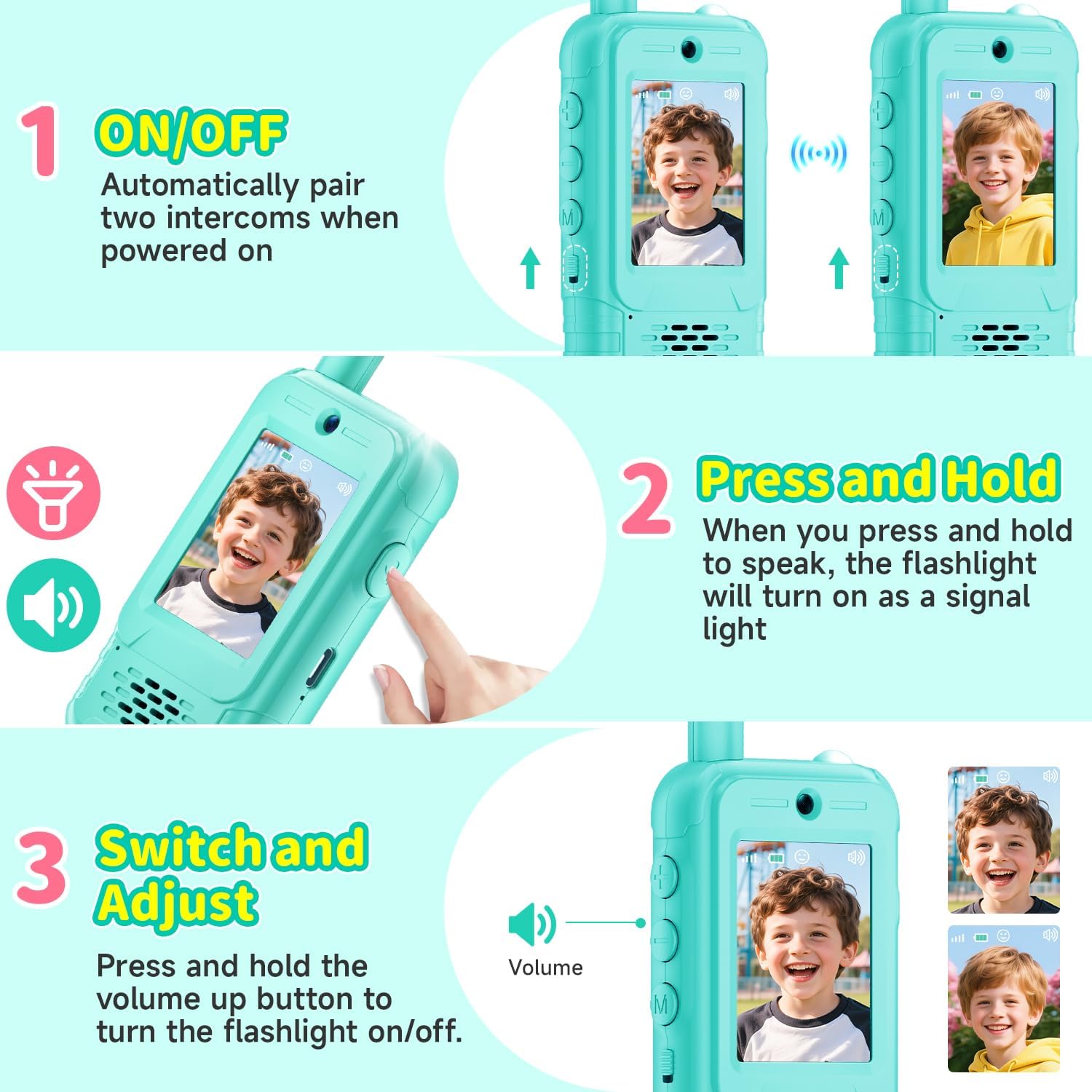 Video Walkie Talkies for Kids, 2 Pack Rechargeable Long Range Video Kids Walkie-Talkie with 6 Voice Changer, Two Way Radios Toys Christmas Birthday Toddler Gift for Boys Girls 3-10 Year Olds