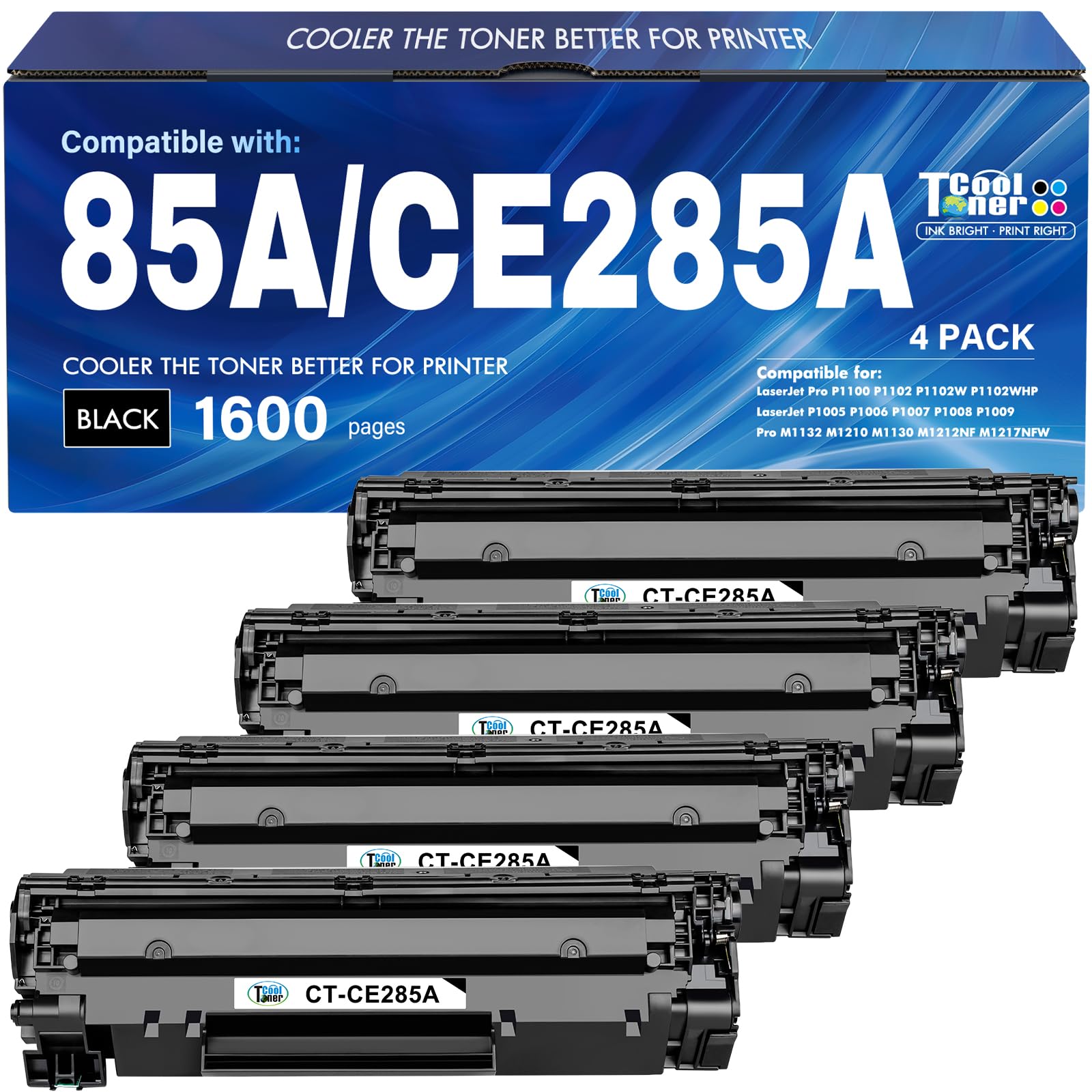 85A CE285A Black Toner Cartridge for HP LaserJet P1102w Toner 4-Pack | Compatible for HP LaserJet Pro P1102w MFP M1212nf M1217nfw P1102 P1109w P1100 M1132 M1210 1102w M1130 Printer Ink