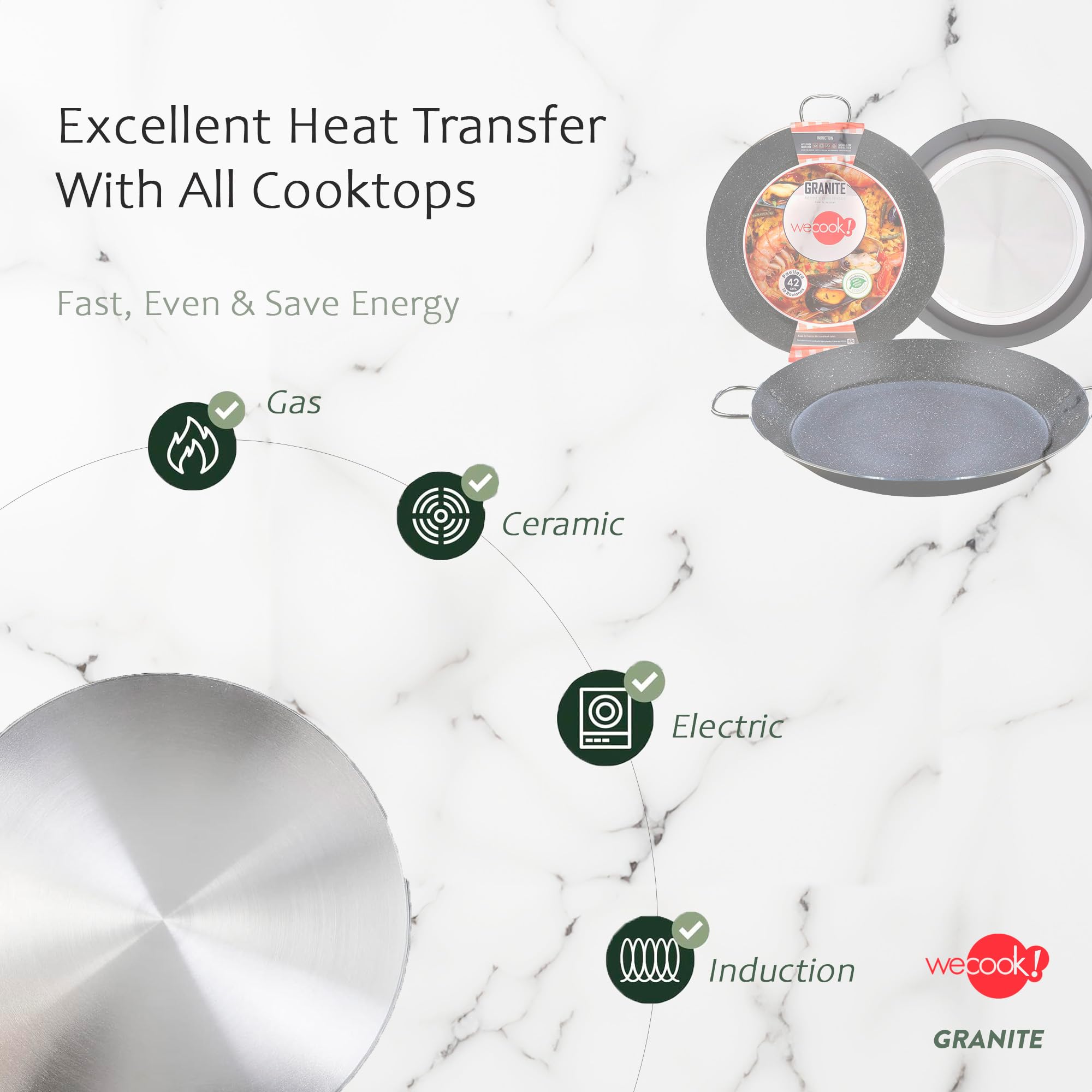 WECOOK! Poêle à paella induction 46 cm 12 portions Aluminium pressé Antiadhésif sans PFOA 3 mm