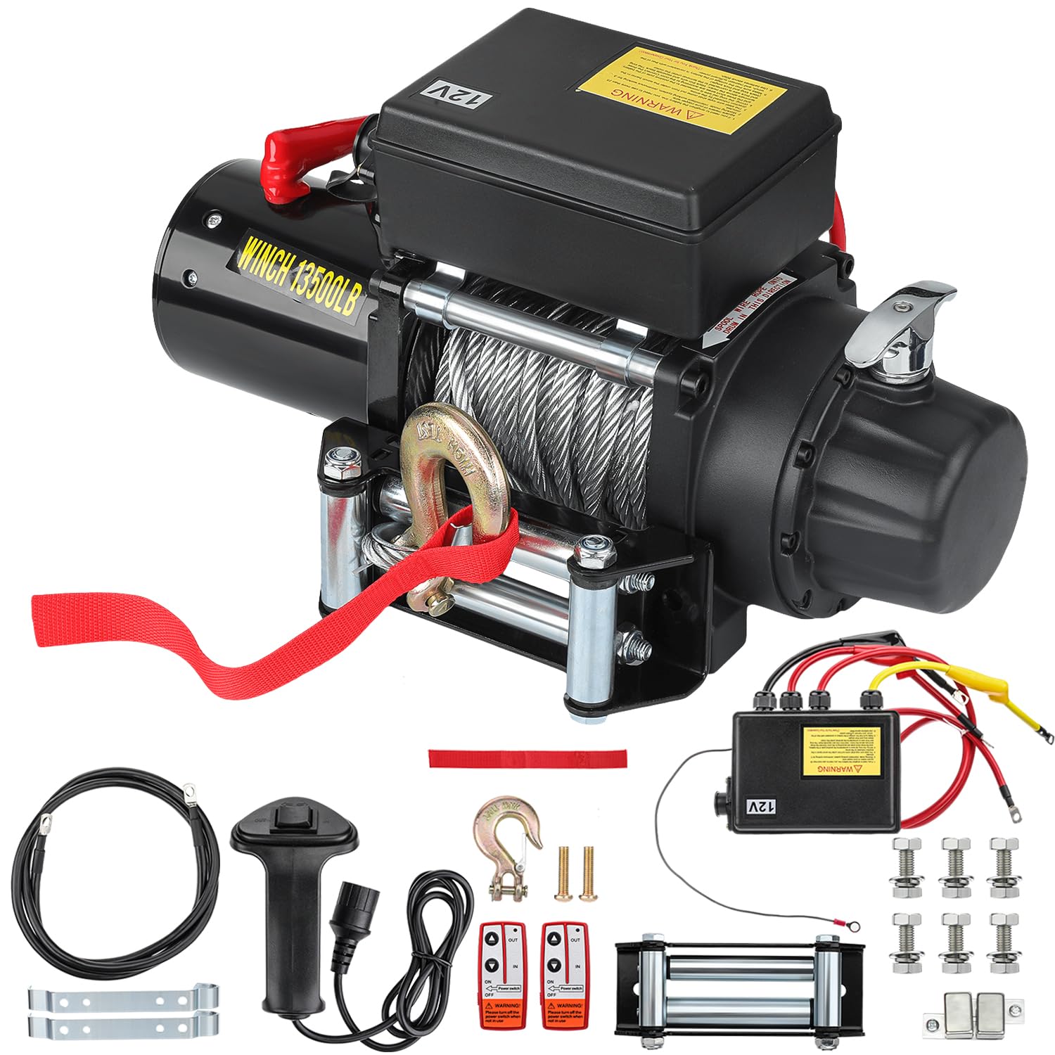GEARMONSTER Elektrische Seilwinde 6123kg 13500lbs 12V Funkfernbedienung | Motorwinde, 2 Funkfernbedienungen, Kabelsteuerung, Abschleppen, für Jeep SUV ATV Quad Boot, wasserdicht IP67