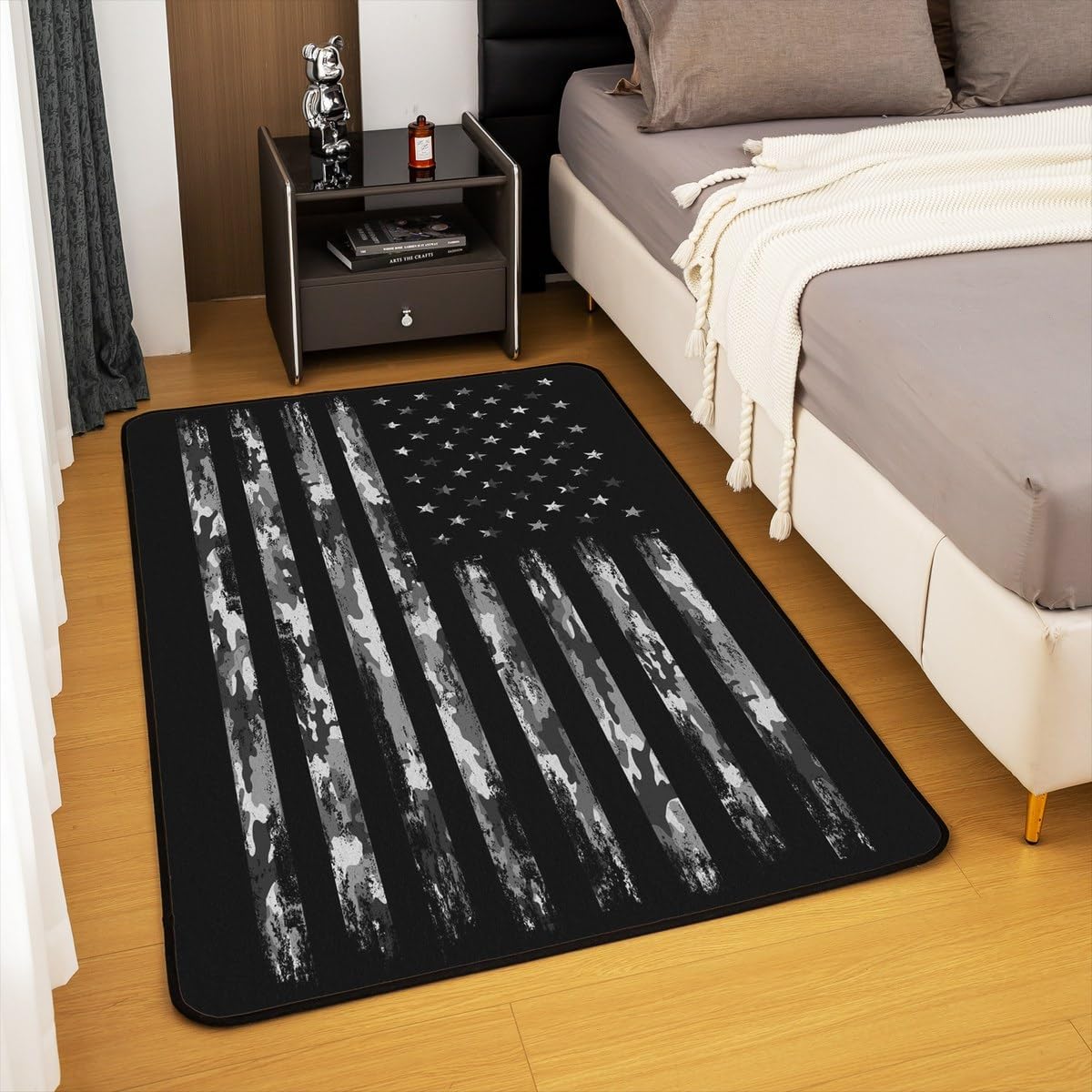 Feelyou American Flag Area Rug 3x5 Kids Camouflage Decorative Carpet Set for Boys Teens Camo Flag Living Room Rugs Branches Military Style Grey Indoor Floor Mat Room Decor