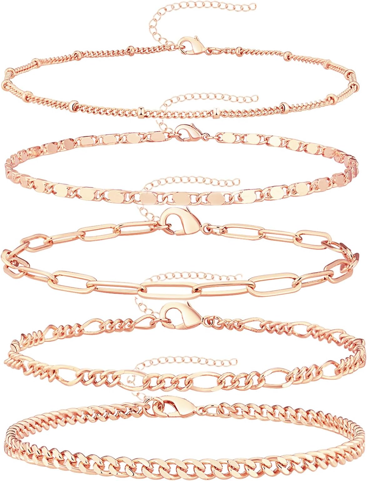 Gokeey Gold Bracelets Set for Women Non Tarnish Trendy,14K Gold Plated Dainty Stackable Paperclip Cuban Link Chain Bracelets, Simple Cute Cuff Bracelets Jewelry Set Adjustable 7"+2"
