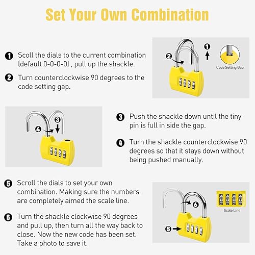 Miniatura 7 de 1 paquete disecu candado de combinación de 4 dígitos, candado impermeable para exteriores para casillero de gimnasio escolar, valla, puerta,
