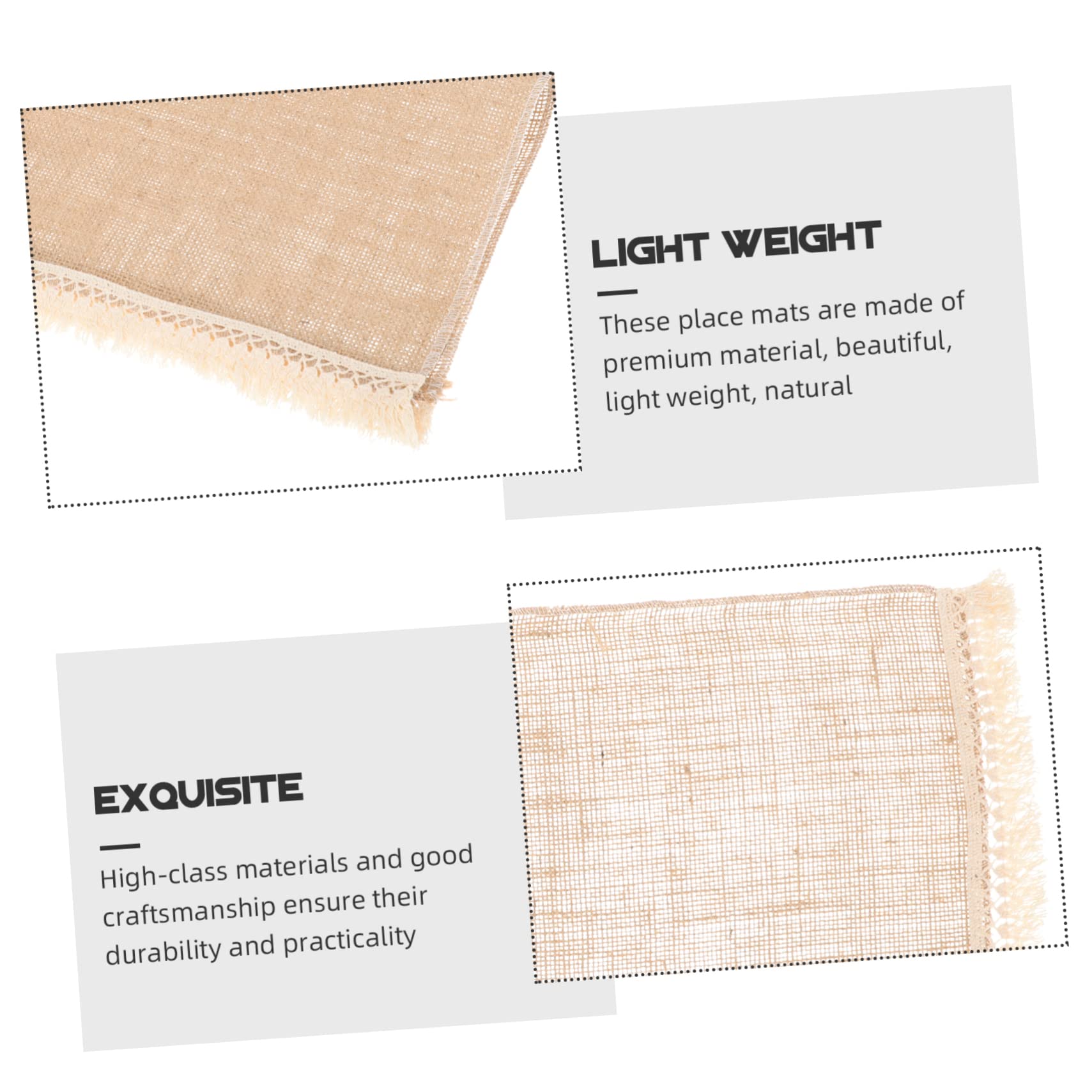 Set de Table en Jute à Franges, 8 Pièces, Coton et Lin, Style Rustique, Pratique pour Maison, Présent de Pendaison de Crémaillère
