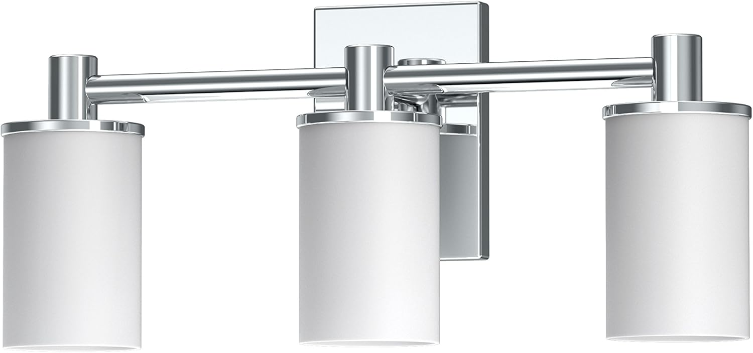 Gatco 1705 Modern Farmhouse Triple Sconce, Chrome/Wall Mounted 3-Light Frosted Glass Sconce / 19.63" W x 8.70" H Three Light Bathroom Vanity Fixture