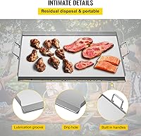 Vista 5 de VEVOR Plancha de acero inoxidable, placa superior plana de 23 x 16 pulgadas, plancha para barbacoa de carbón/gas con 2 asas, parrilla rectangular