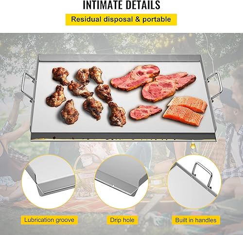 Miniatura 5 de VEVOR Plancha de acero inoxidable placa superior plana de 23 x 16 pulgadas plancha para parrilla de carbón y gas con 2 asas parrilla rectangular