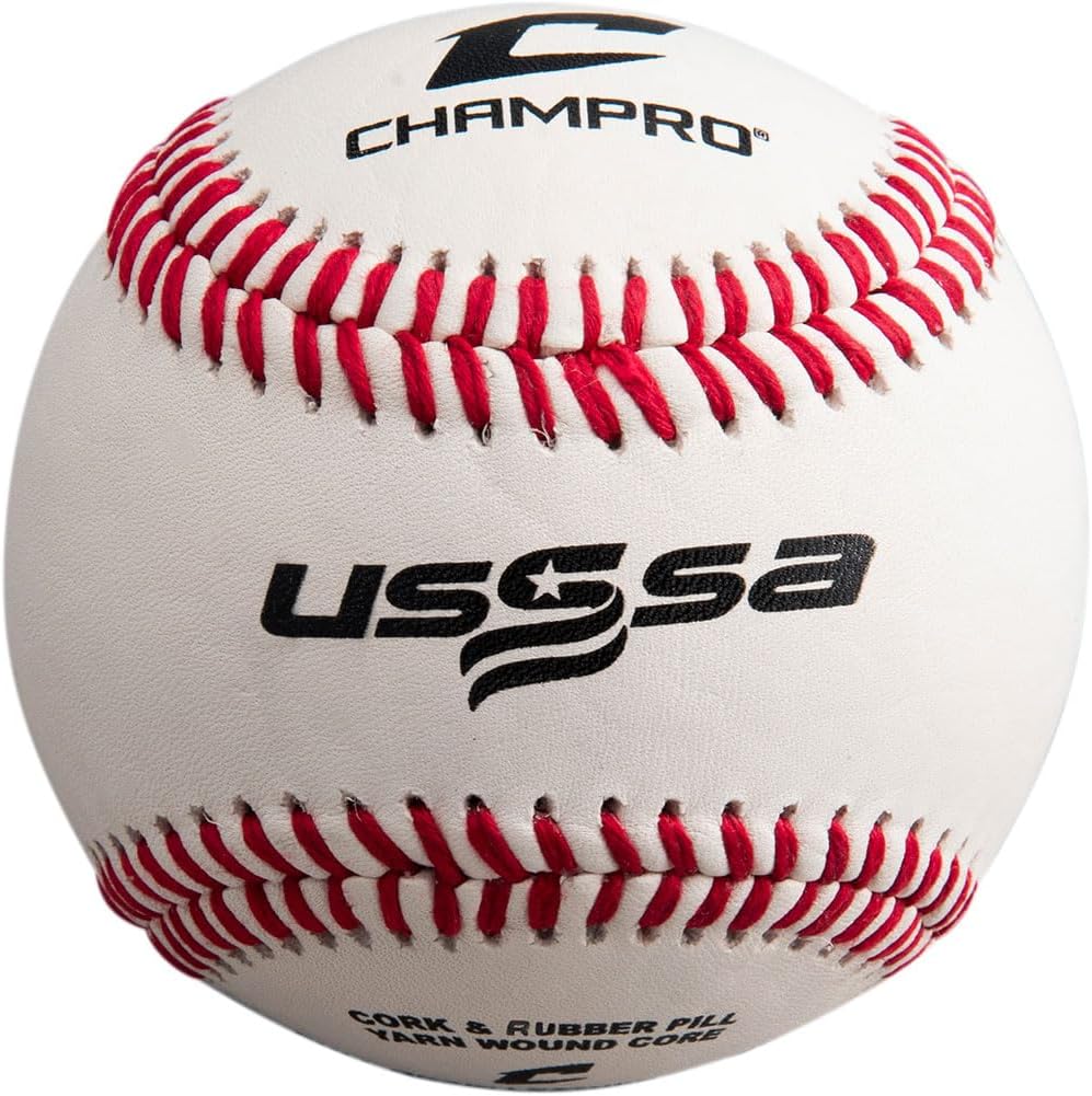 CHAMPRO USSSA Game Baseballs: Full Grain Leather Cover, Raised Seams, Durable Core - 12 Pack White