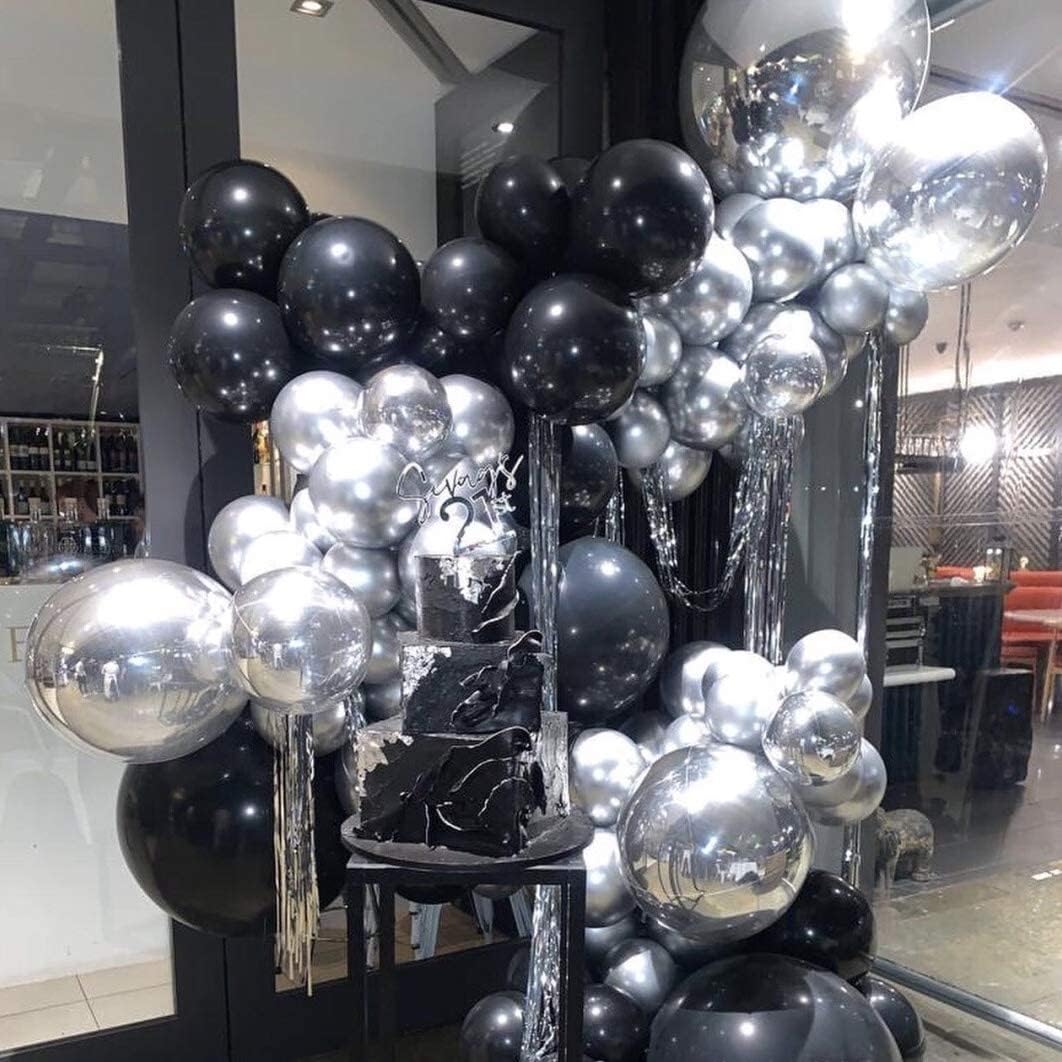 Janinus Metallic Silver Balloons Chrome Balloons Silver Balloons Different Sizes 18/12/5 Inch Silver Balloons Garland Kit Silver 4D Foil Balloons For Birthday Baby Shower Anniversary Party