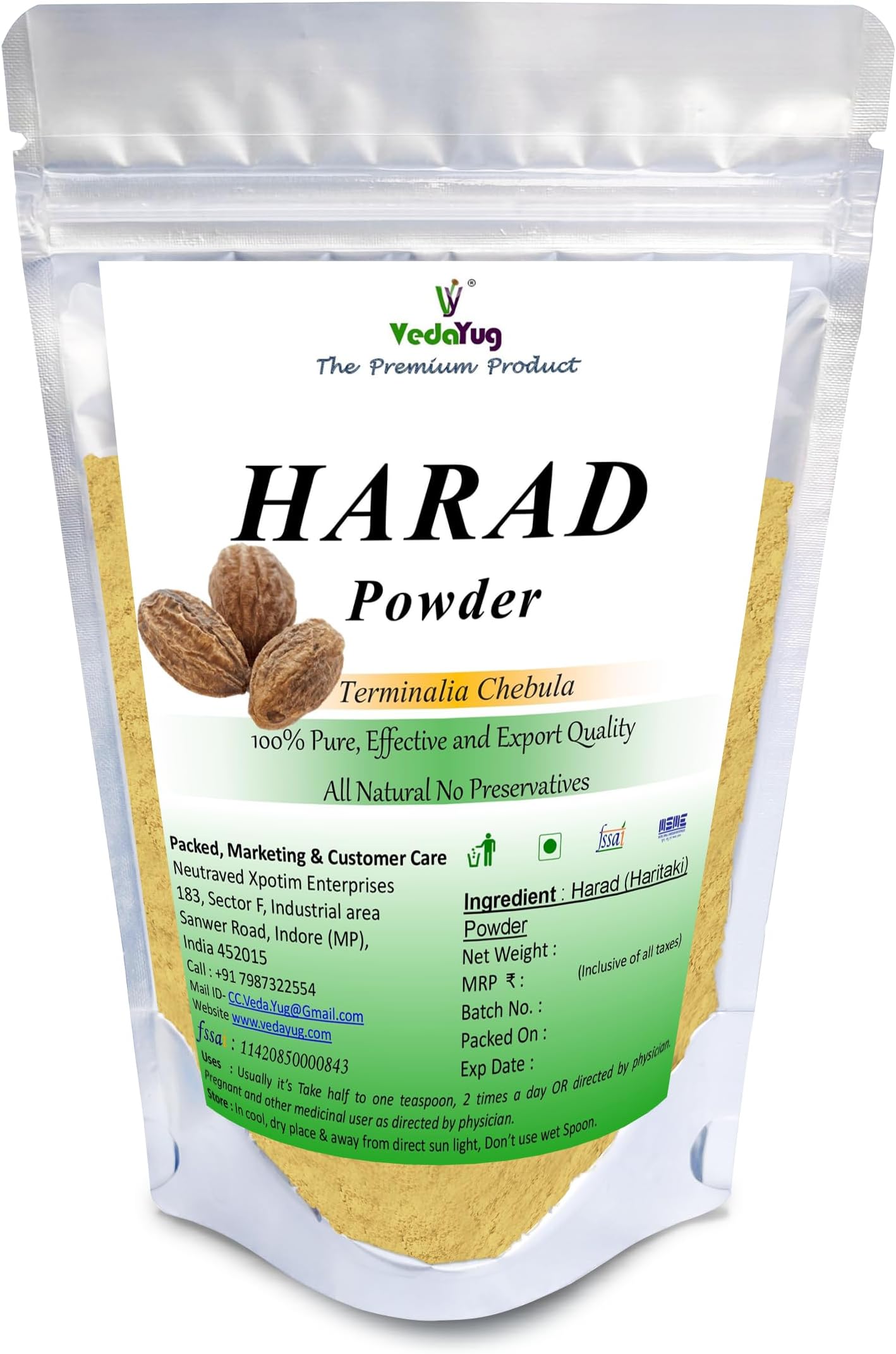 VY VedaYug Harad Powder, 200g || Haritaki Fruit Powder, Terminalia Chebula, N...