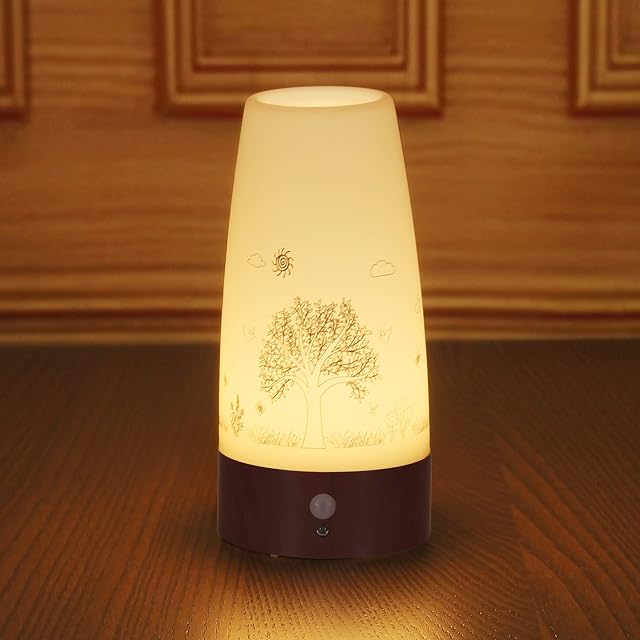 WRalwaysLX Retro LED Night Light for Home,Small Lamp with Wireless PIR LED Motion Sensor Indoor/Outdoor,Battery Operated Lamp for Bedroom,Hallway,Kitchen (Tree)