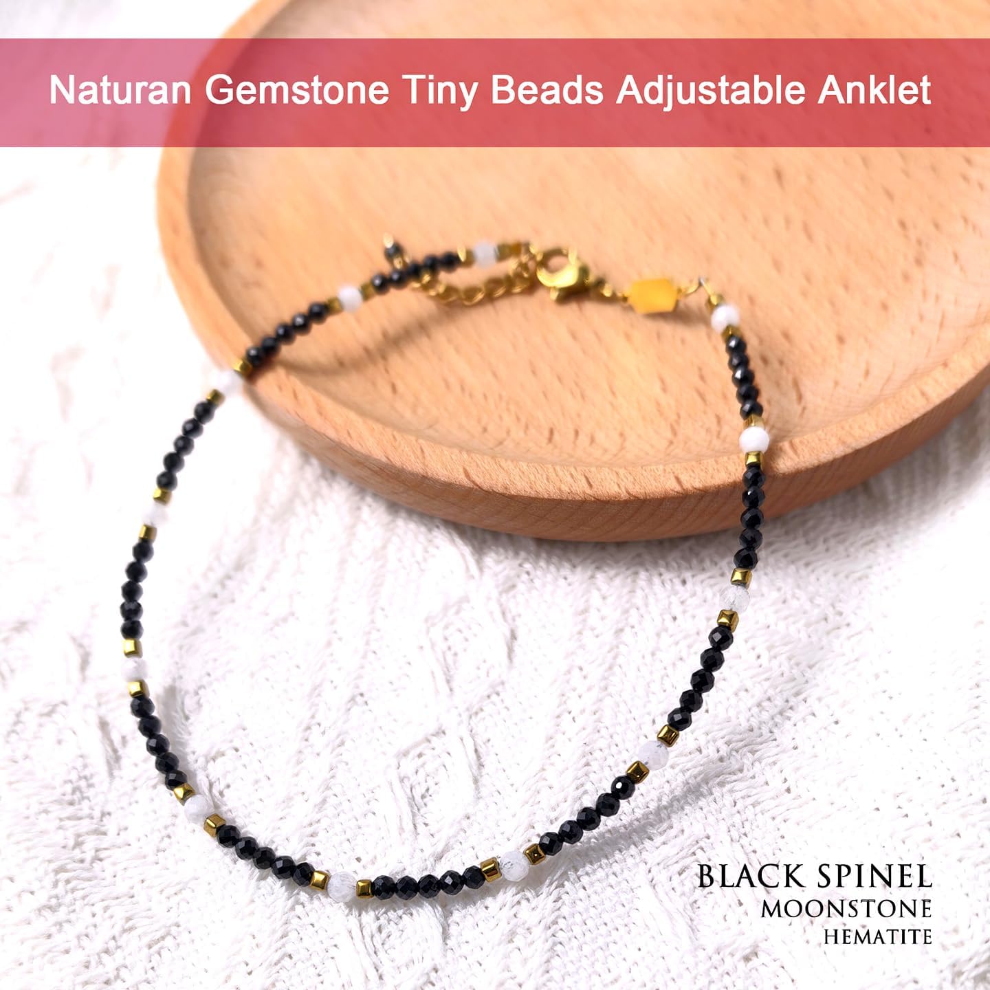 Morchic Adjustable Anklet for Women. Colorful Natural Gemstone Foot Chain Jewelry Summer Beach 2mm Tiny Beads 9.5" - Image 6