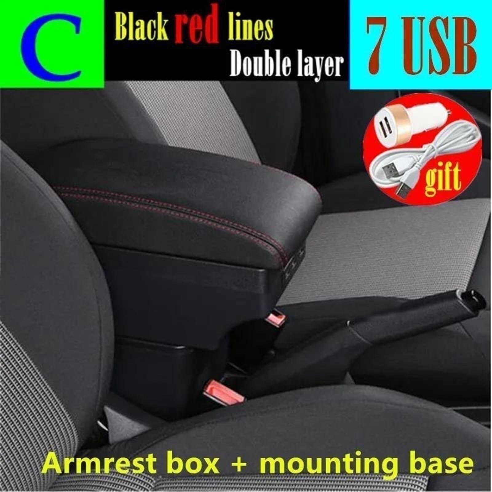 Compatible avec Ford Focus 2 MK2 : boîte de Rangement pour accoudoir Central réglable, Protection et Extension d'accoudoir avec 7 Ports USB.