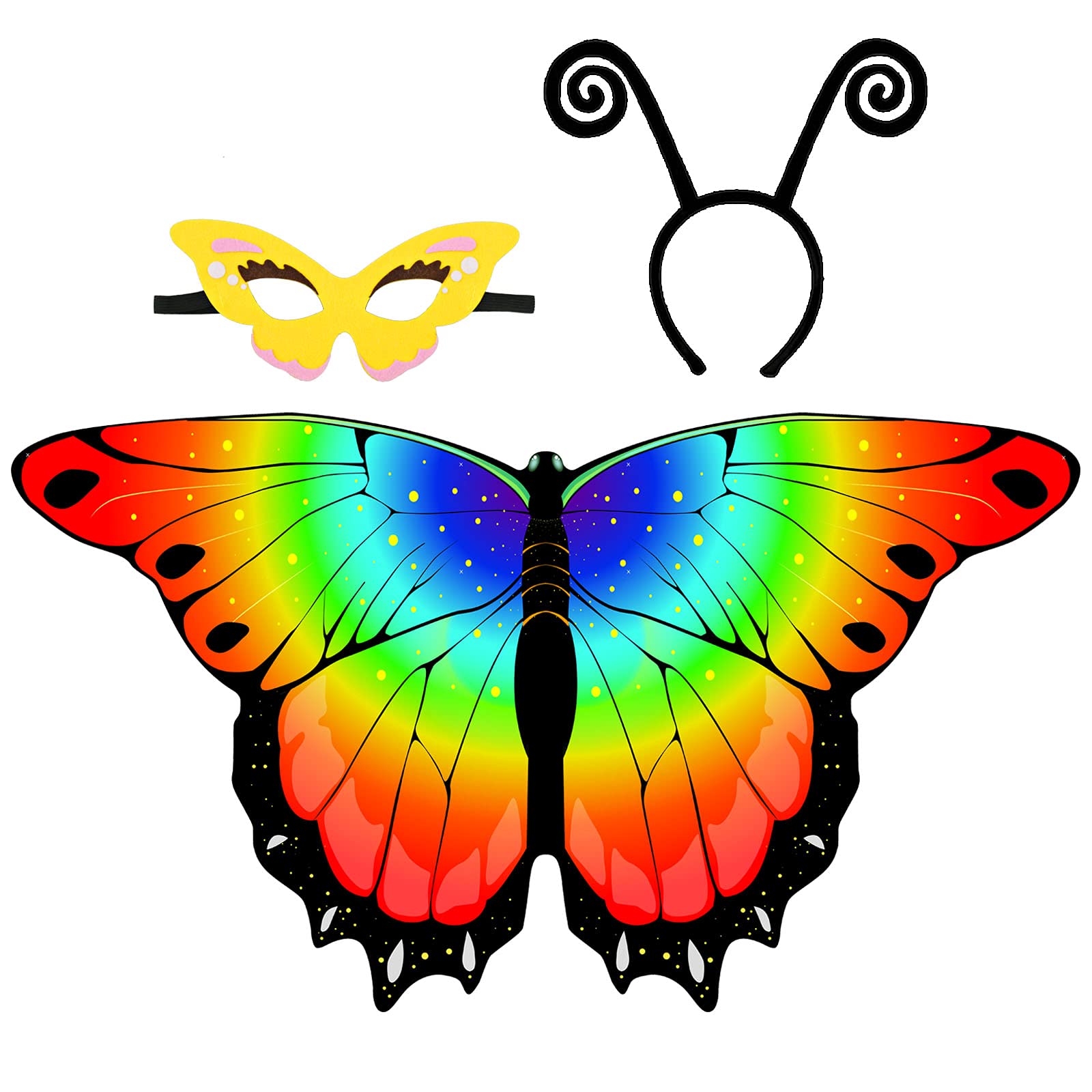 iROLEWINRainbow Fairy Butterfly-Wings-Costume for Toddler Kids Girls Dress-up Cape Mask Headband Boys Play Party Toys Gifts