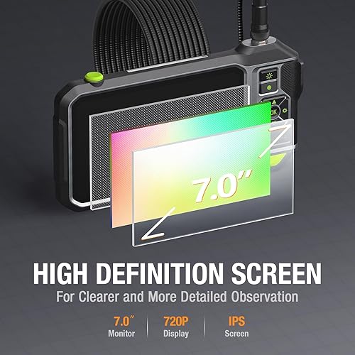 Miniatura 2 de Boroscopio de triple lente con pantalla IPS de 7 pulgadas, cámara de inspección industrial Teslong 1080P HD con luz, herramienta de alcance mecánico