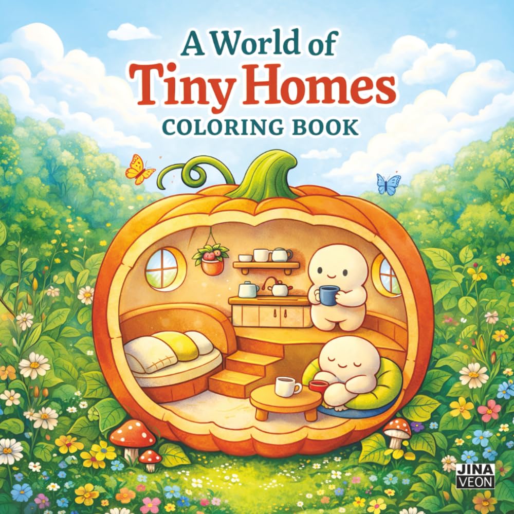 A World of Tiny Homes Coloring Book: A Cozy Coloring Book of Whimsical Tiny Homes (The Whimsical Worlds Coloring Series)
