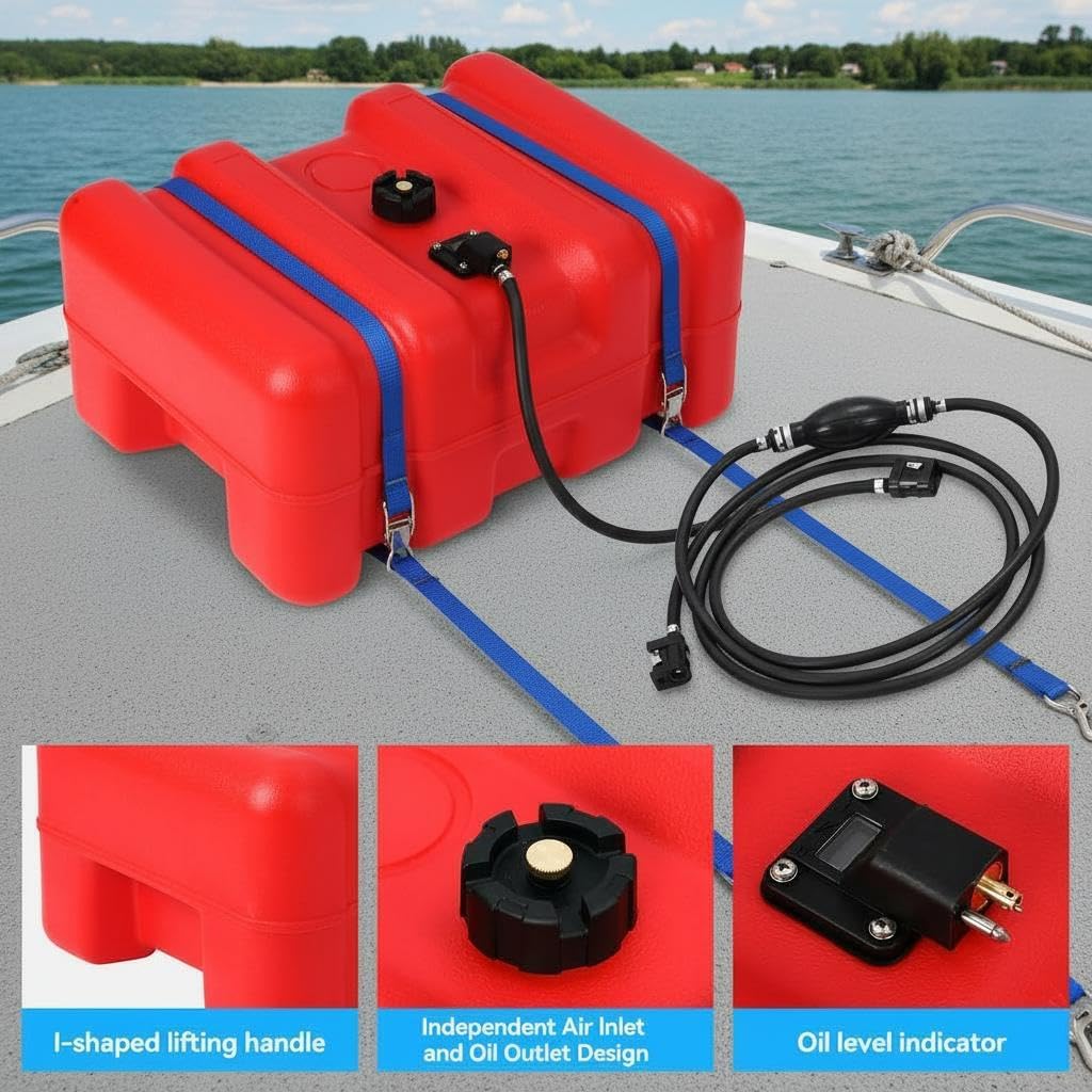 12 Gallon Boat Fuel Tank,Outboard Fuel Tank with Built-In Filter,I-Shaped Handle,Oil Level Indicator,Easy To Carry