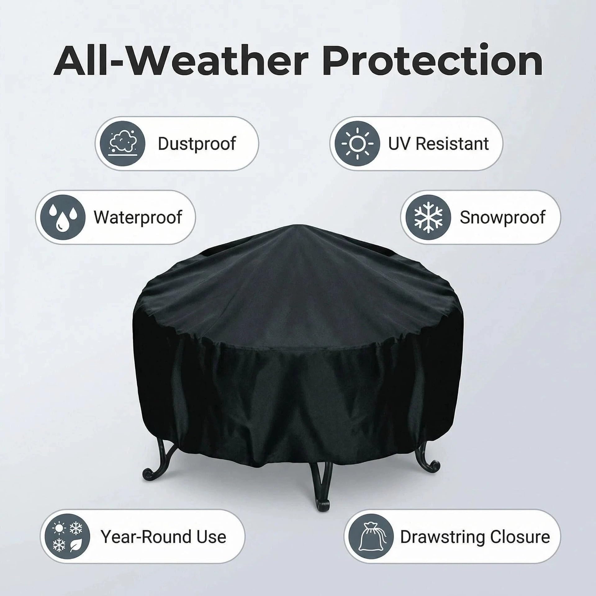 Copertura Braciere Rotonda Nastro Esterno | Copertura griglia barbecue poliestere antipolvere impermeabile protezione braciere della stufa(Nero,204x60cm)