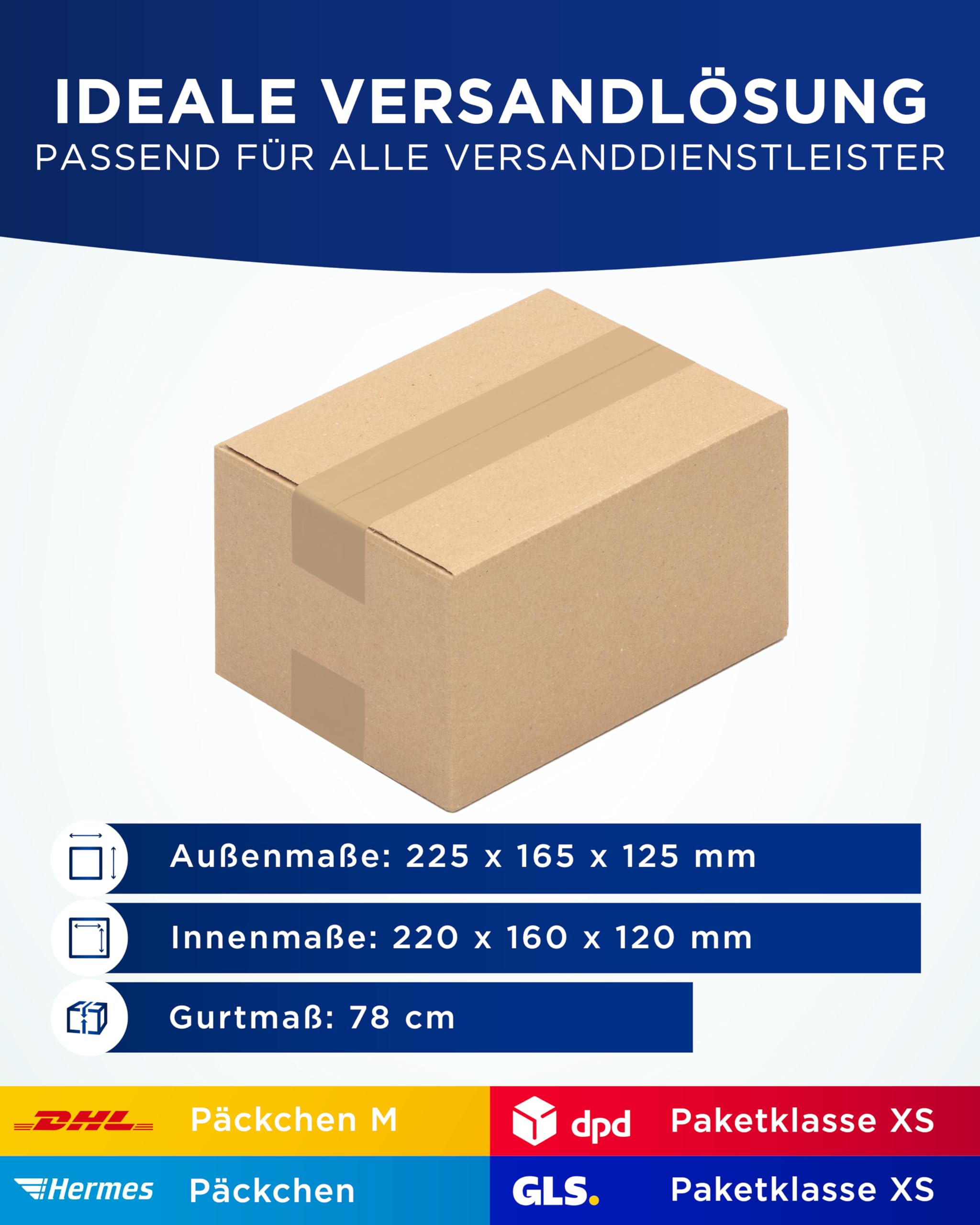 Faltkartons, 220 x 160 x 120 mm, 250 Stück | Kleine Kartons aus Wellpappe | Ideal für Warensendungen