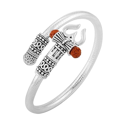 McMus Golden Metal Shiv Trishul Rudrakash adjustable Bracelet Kada for Men and boys (Silver)