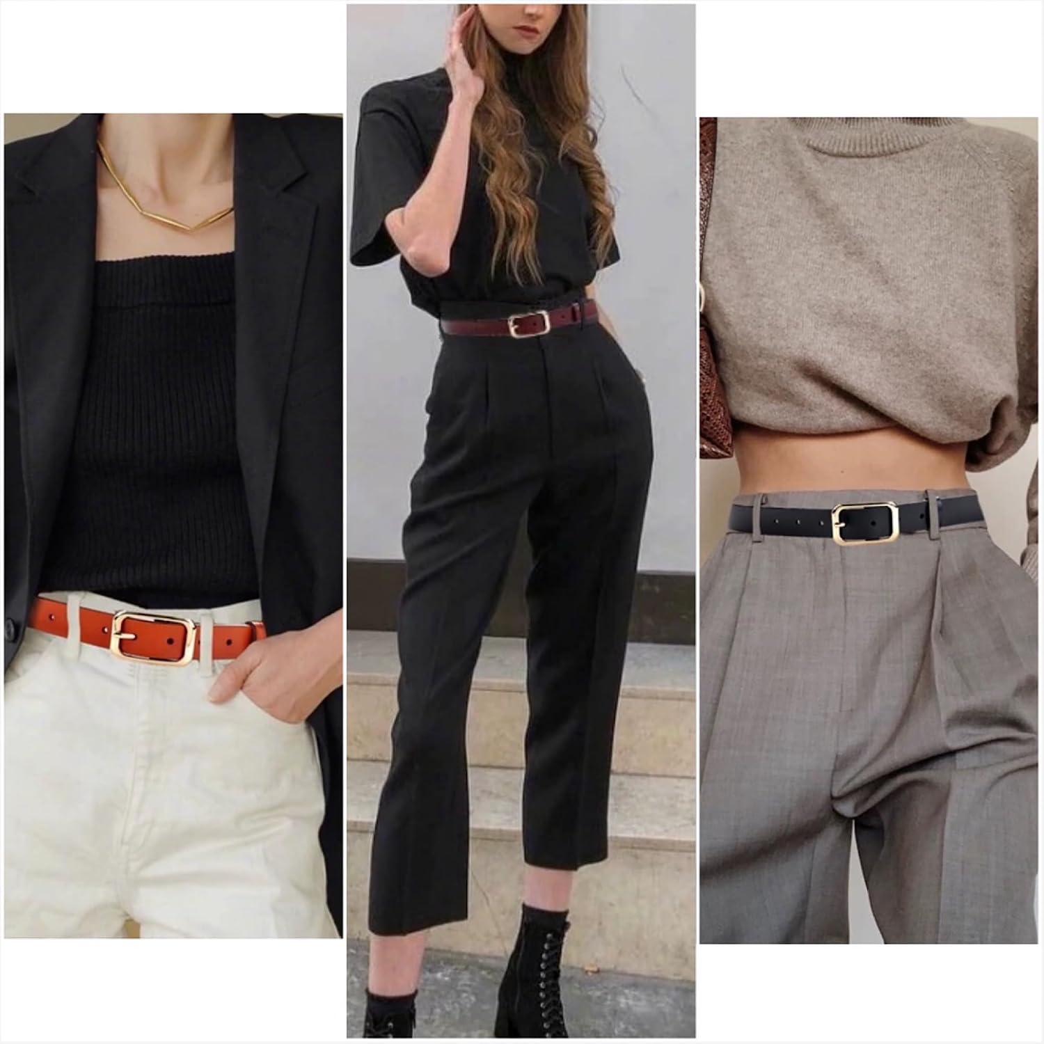Women's Genuine Leather Belts Durable Waist Belt Chrome Gold Solid Alloy Pin Buckle Waistband For Pants, Jeans