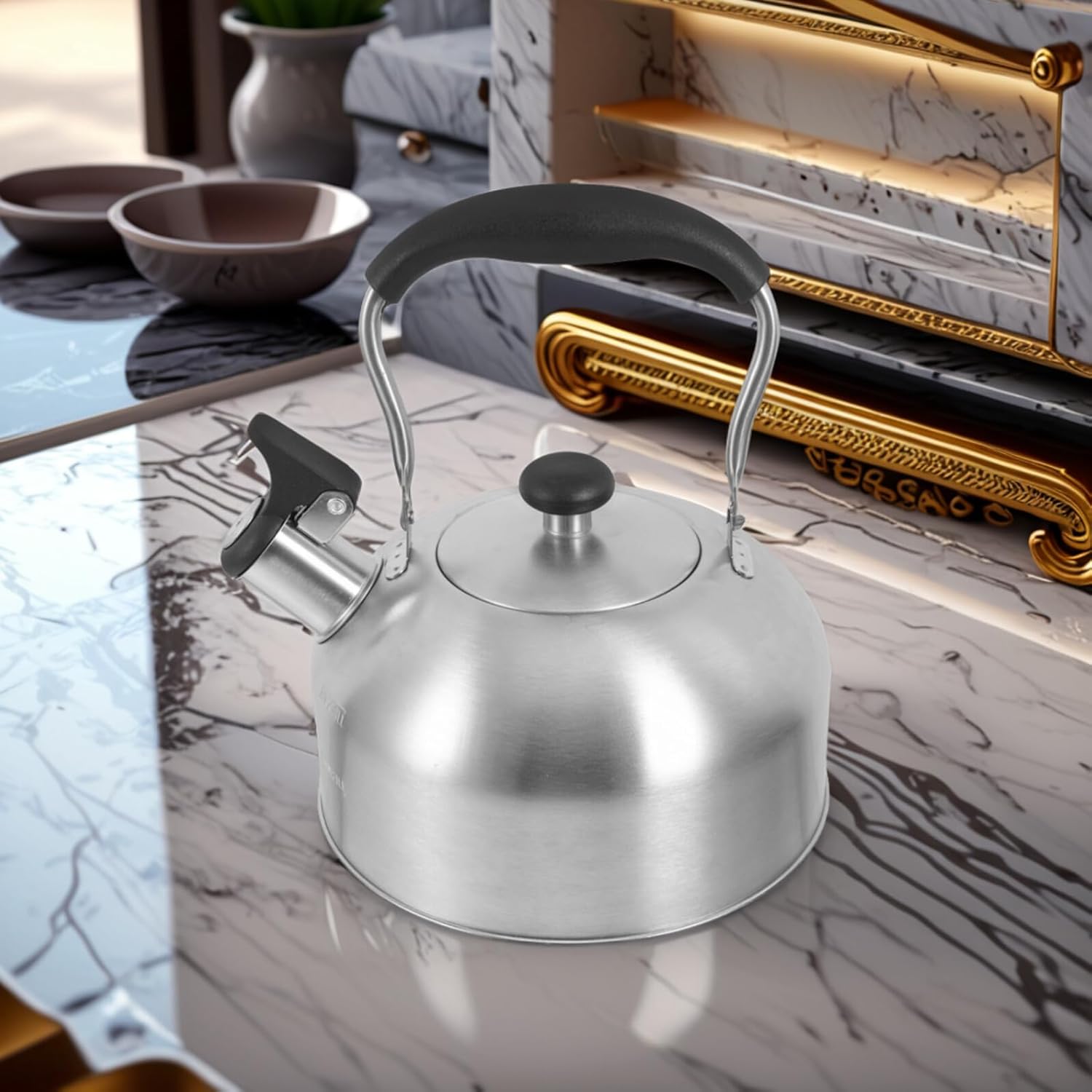 SAFIGLE Stainless Steel Whistling Tea Kettle with Comfortable Handle for Stove Top Use Suitable for Gas and Electric Stoves Family-sized Kitchen Accessory for Boiling Water